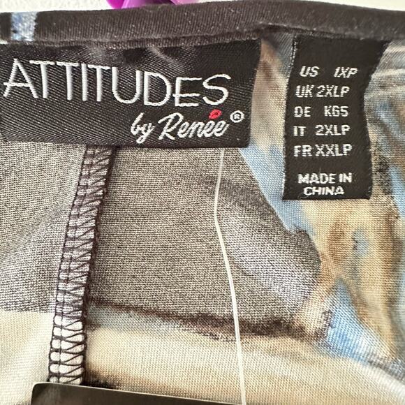 Attitudes by Renee Como Jersey Elbow Sleeve Maxi Dress 1X Petite Artsy Office - Picture 5 of 9